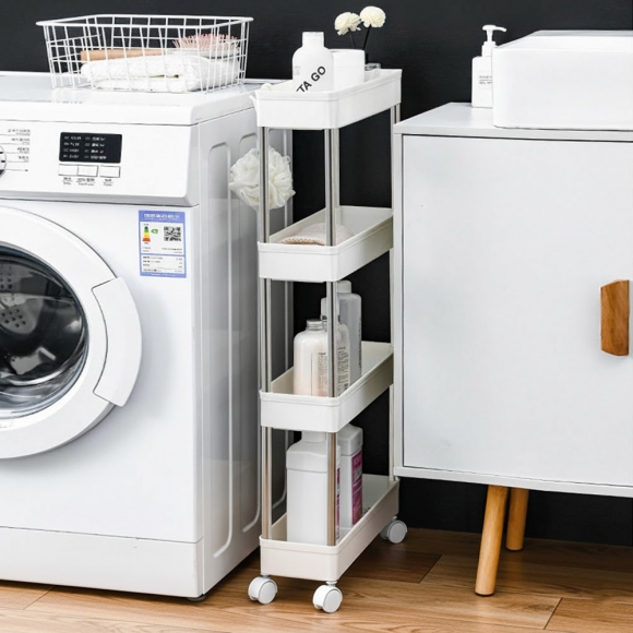 슬림 4단 이동식 틈새선반(폭14cm) (스틸봉)