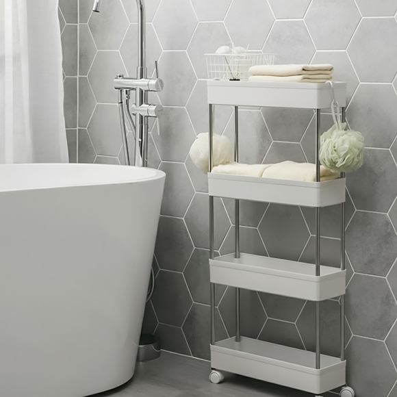 슬림 4단 이동식 틈새선반(폭14cm) (스틸봉)