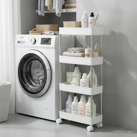 슬림 4단 이동식 틈새선반(폭14cm) (스틸봉)