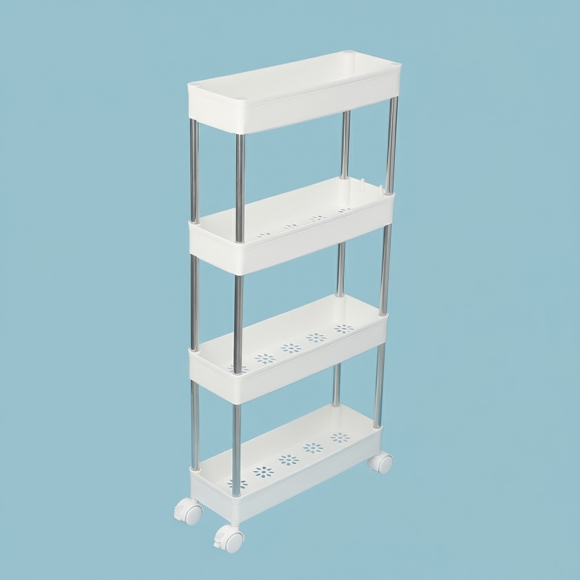 슬림 4단 이동식 틈새선반(폭14cm) (스틸봉)