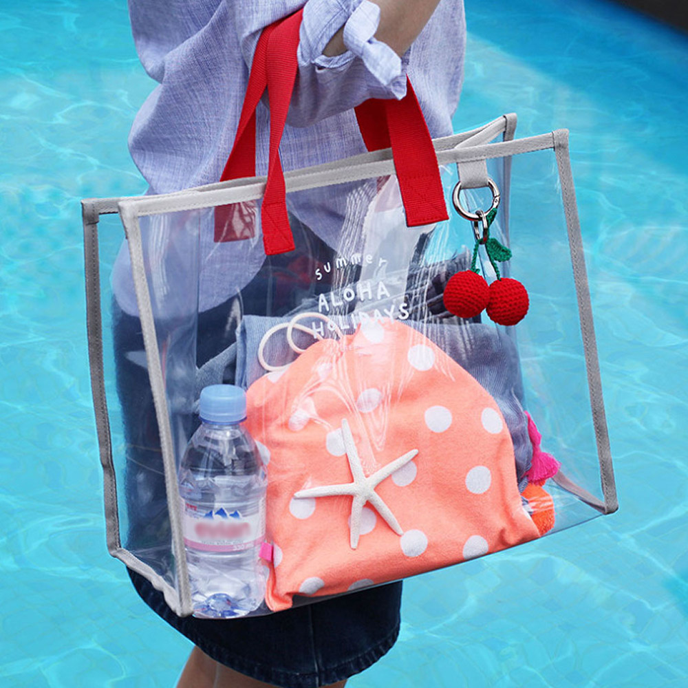 Oce 수영복 방수 바다 가방 투명 비치 토트백 그레이레드 PVC 백 수영복 샌들 보관 PVC가방