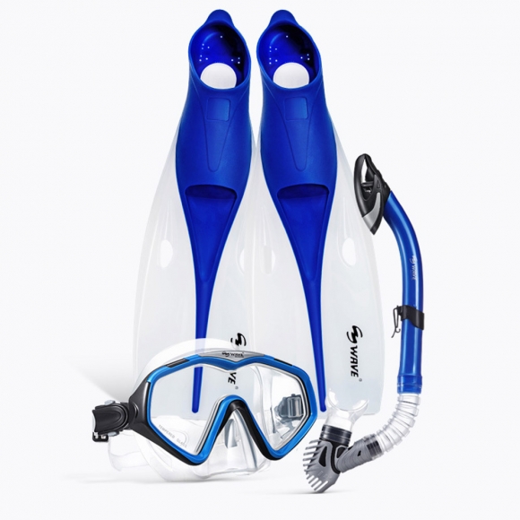 잠수용 롱핀 오리발&잠수경&호흡기 3종세트(L) (255-265) (블루)