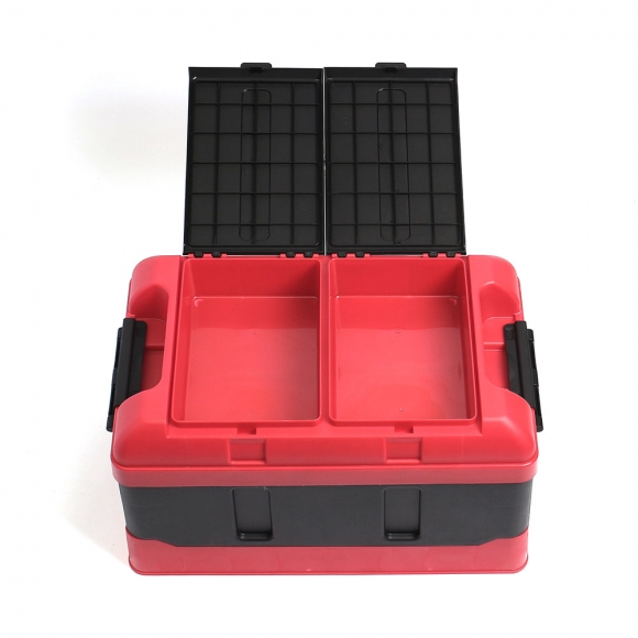 멀티수납 2단 접이식 트렁크 정리함(40L) (블랙+레드)