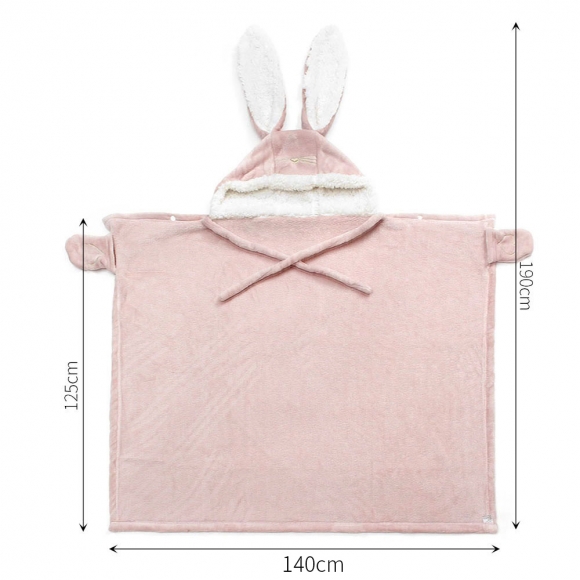 토끼 후드 망토담요(핑크) (140x125cm)