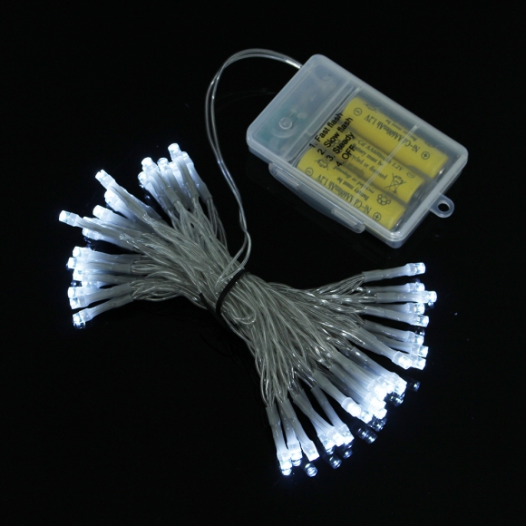 [은하수] 50구 투명선 피켓 LED 백색전구(5M) (건전지형) (90cm트리용)