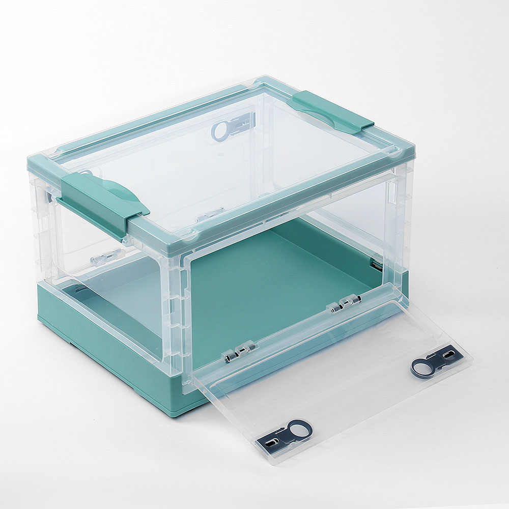 Oce 투명 폴딩 정리함 카고 바퀴 박스 화이트블루 27L 차수납상자 접이식소품진열대 틈새공간수납장