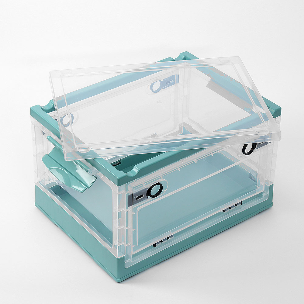 Oce 투명 폴딩 정리함 카고 바퀴 박스 화이트블루 27L 차수납상자 접이식소품진열대 틈새공간수납장
