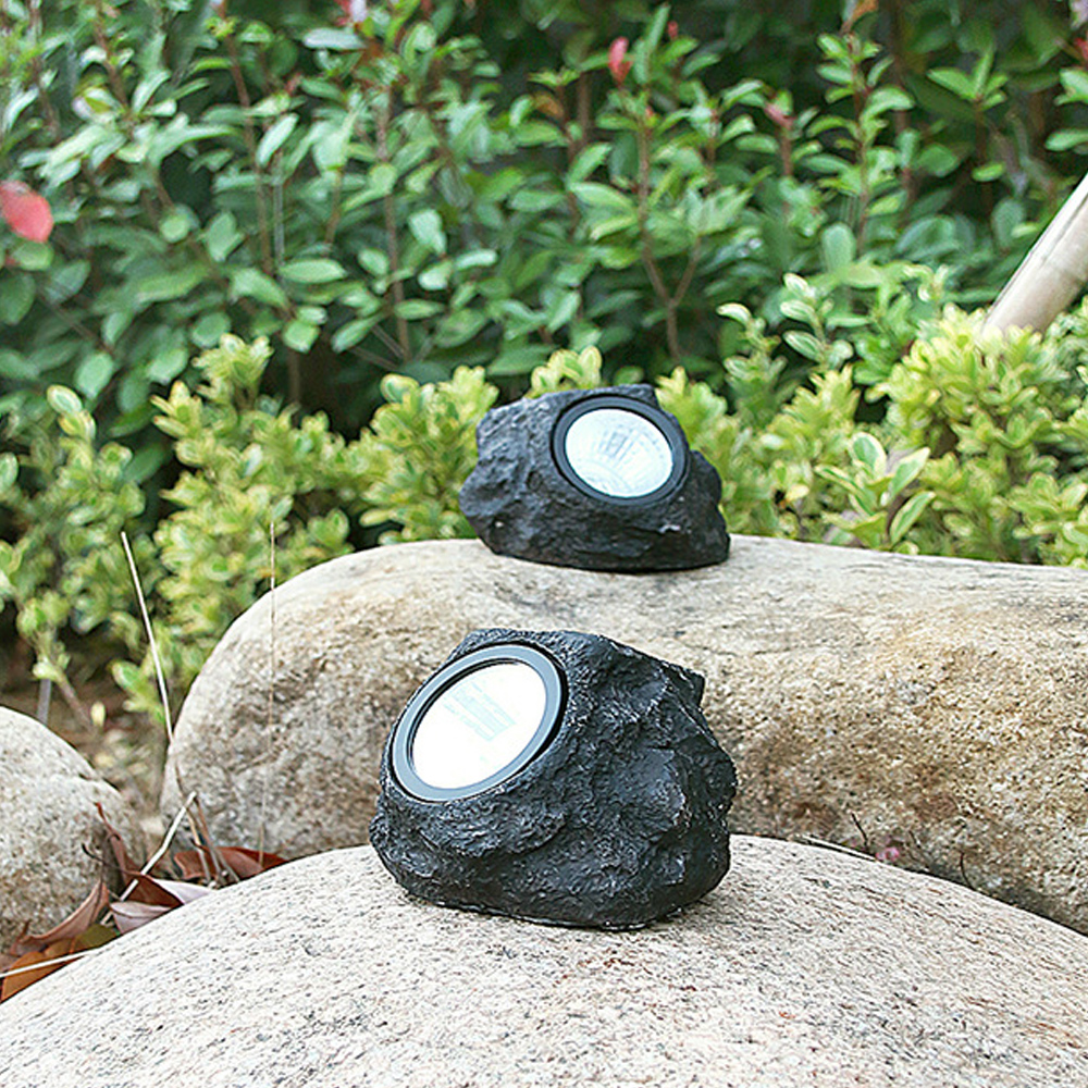 Oce 불빛 정원 태양광 바위 모형 조명 백색 컬러 전구 등 데크 화단 마당 조명 야외 무드등 돌