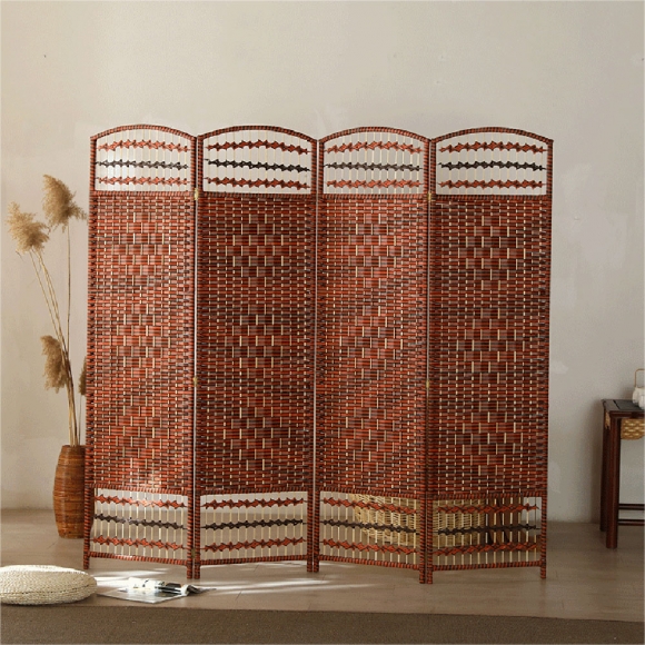 라탄 오픈형 4단 파티션(200cmx200cm) (브라운)