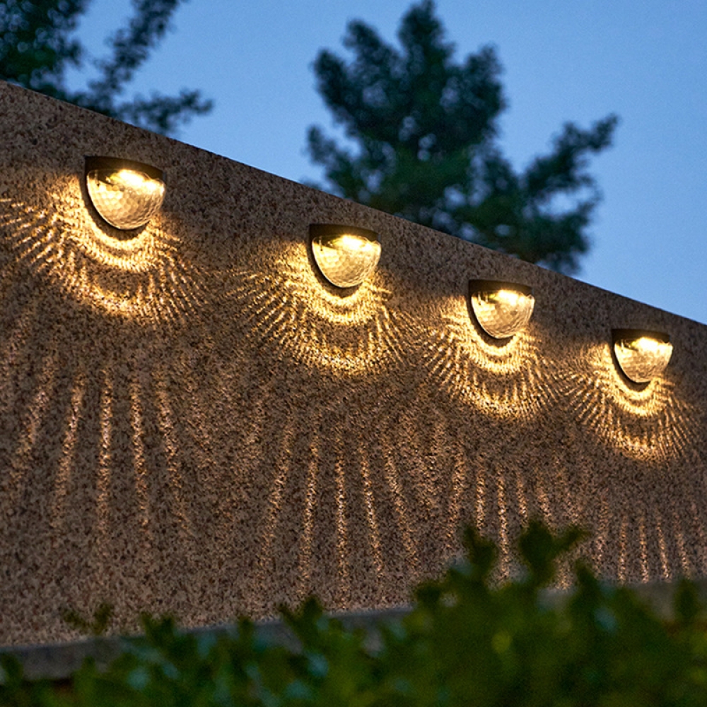 Oce 반구 태양열 LED 직부등 야외 조명 2P 웜색 화이트 베란다 가든 전등 벽 무드등 외부 LED 벽등
