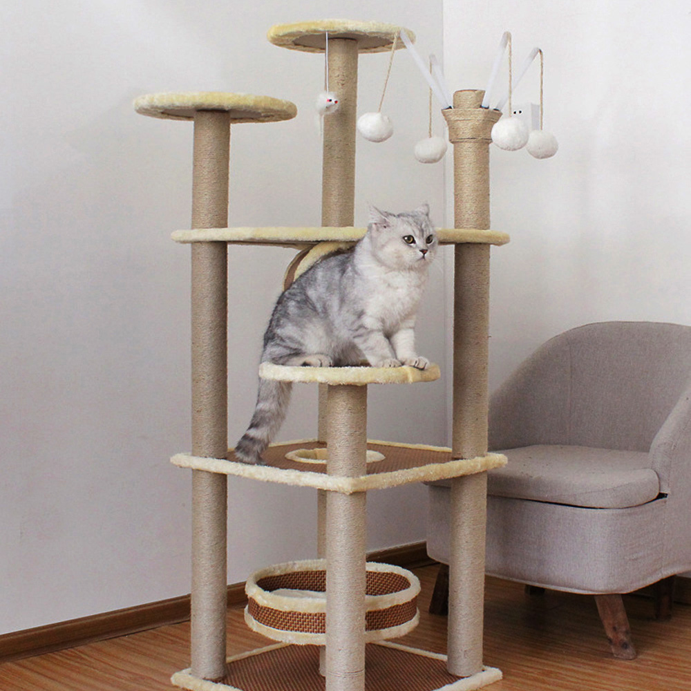 Oce 고양이 나무 놀이터 스크래처 150cm 공놀이 숨숨집 애묘 계단 캣 해먹 침대