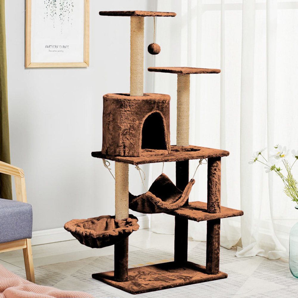 Oce 고양이 나무 놀이터 스크래처 135cm 브라운 고양이 가구 집 장난감 완구 켓워커 타워