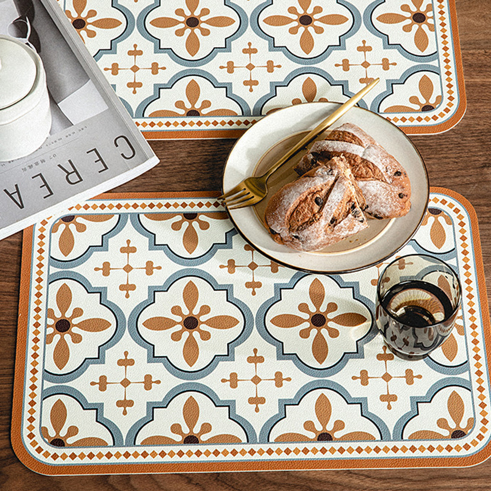 Oce 가죽 식탁 깔개 방수 테이블 매트 블루 45x30cm 키친 러너 테이블 세팅  식사 셋팅 메트