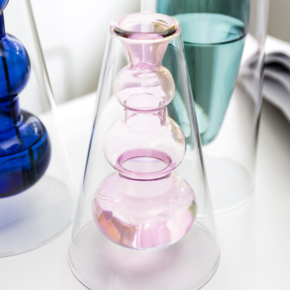 Oce 유리 공예품 생화 꽃꽂이 화병 핑크 vase 수경재배기병 이쁜꽃병장식엔틱 이쁜조화화병