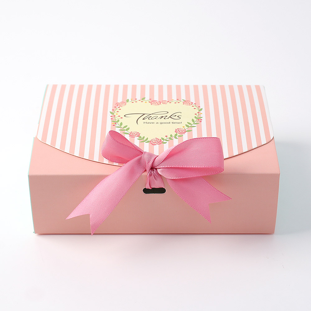 Oce 종이 포장 리본 상자 선물 박스 16.5x11.5cm 핑크 10p 패키지 포장지 선물 사각 상자 뚜껑 케이스