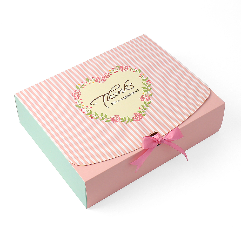 Oce 종이 포장 리본 상자 선물 박스 31x25cm 핑크 10p 쿠키 박스 예쁜 종이 포장 케이스 뚜껑 케이스