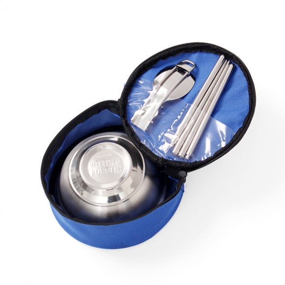 캠핑랜드 휴대용 수저 식기 1인세트(원형) (블루)
