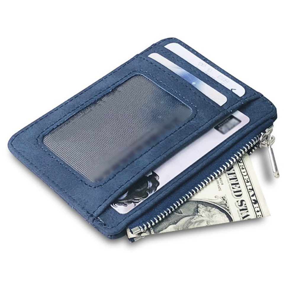 Oce 지퍼 포켓 레더 신분증 얇은 지갑 블루 골프 현금 지폐 지갑 신분증 지퍼 포켓 손지갑