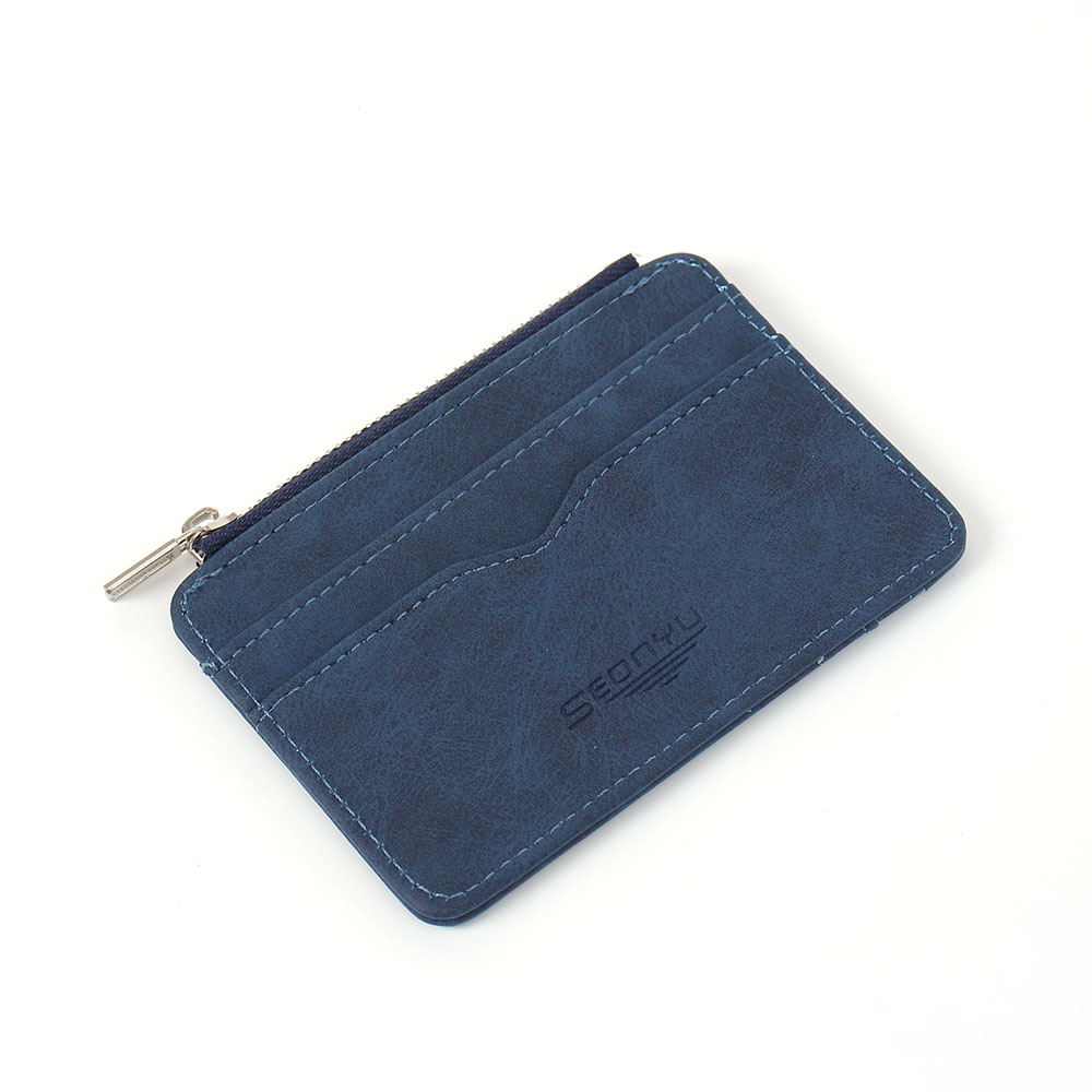 Oce 지퍼 포켓 레더 신분증 얇은 지갑 블루 골프 현금 지폐 지갑 신분증 지퍼 포켓 손지갑