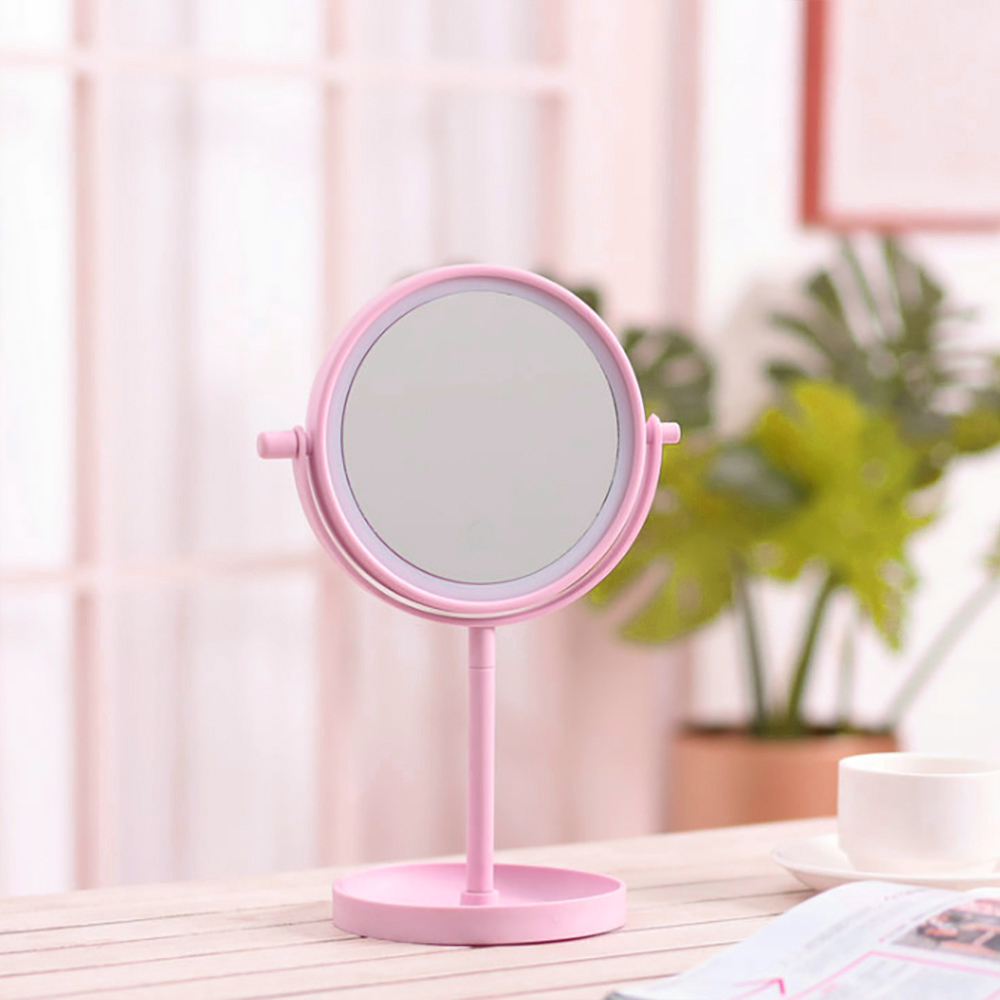 Oce 터치등 원형 스탠드 회전 거울 핑크 각도조절 탁상거울 스텐드 글래스 LED 화장대 거울