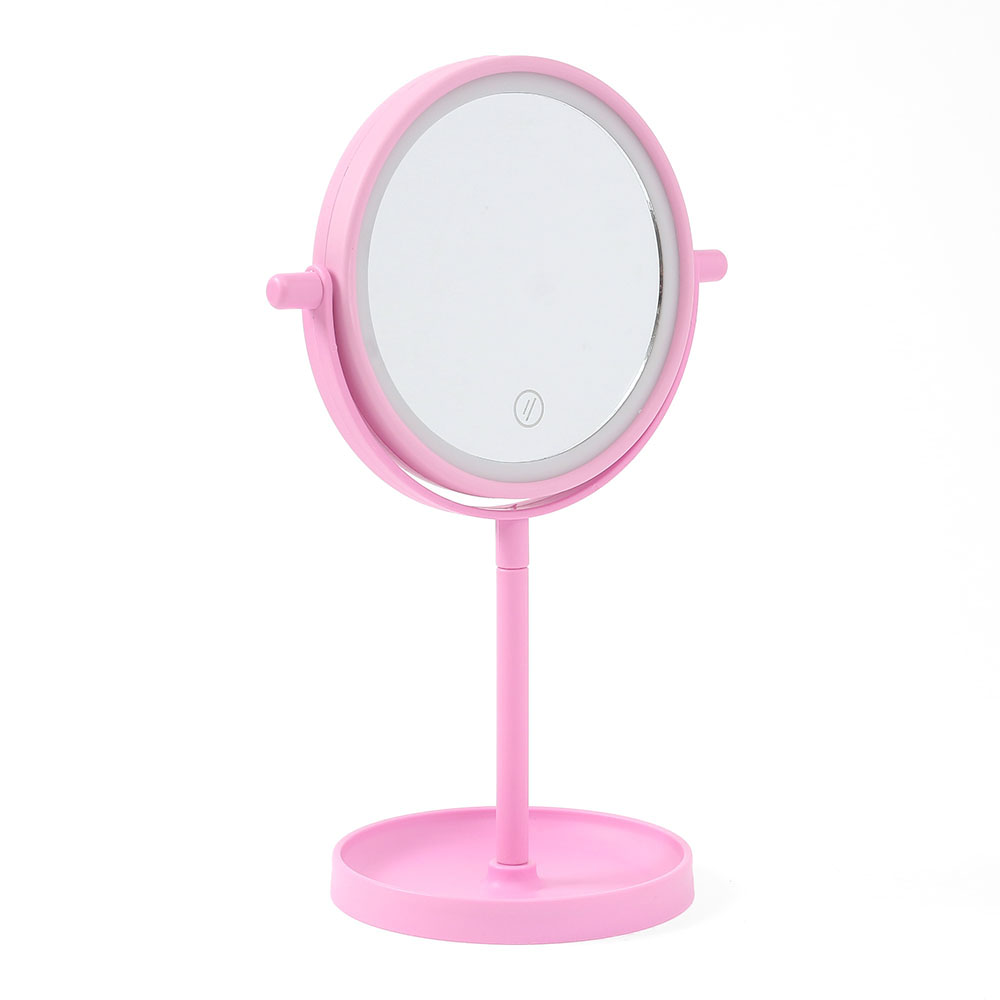 Oce 터치등 원형 스탠드 회전 거울 핑크 테이블 면경 각도조절 탁상거울 조명 탁상거울