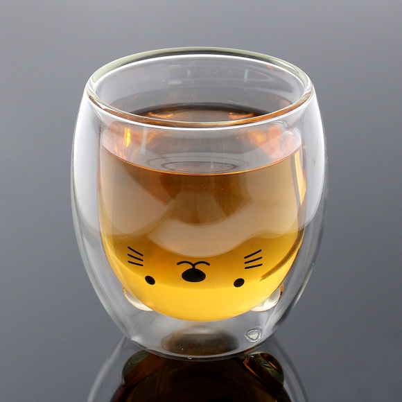 [로하티] 행복카페 이중 유리컵(250ml) (고양이)