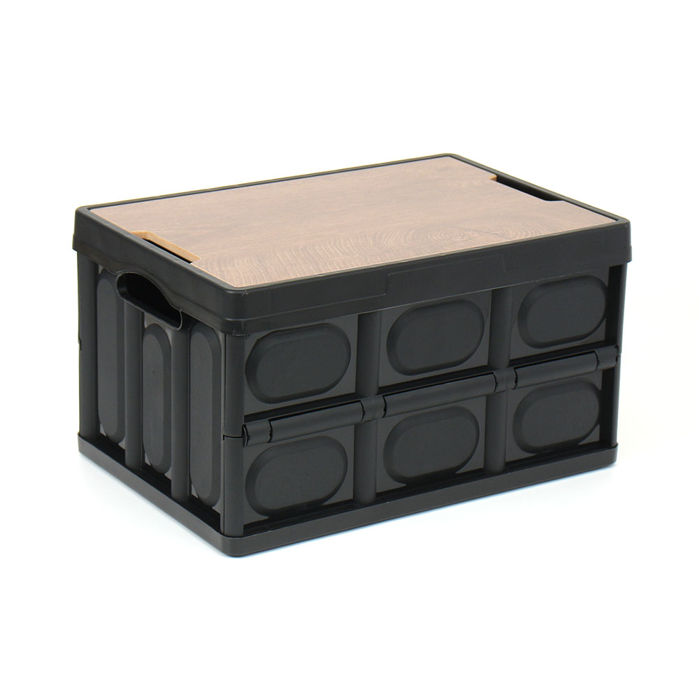 Oce 캠핑 테이블 우드 상판 폴드 박스 30L 블랙 플라스틱 상자 트렁크 정리 상자 음료 식료품 저장