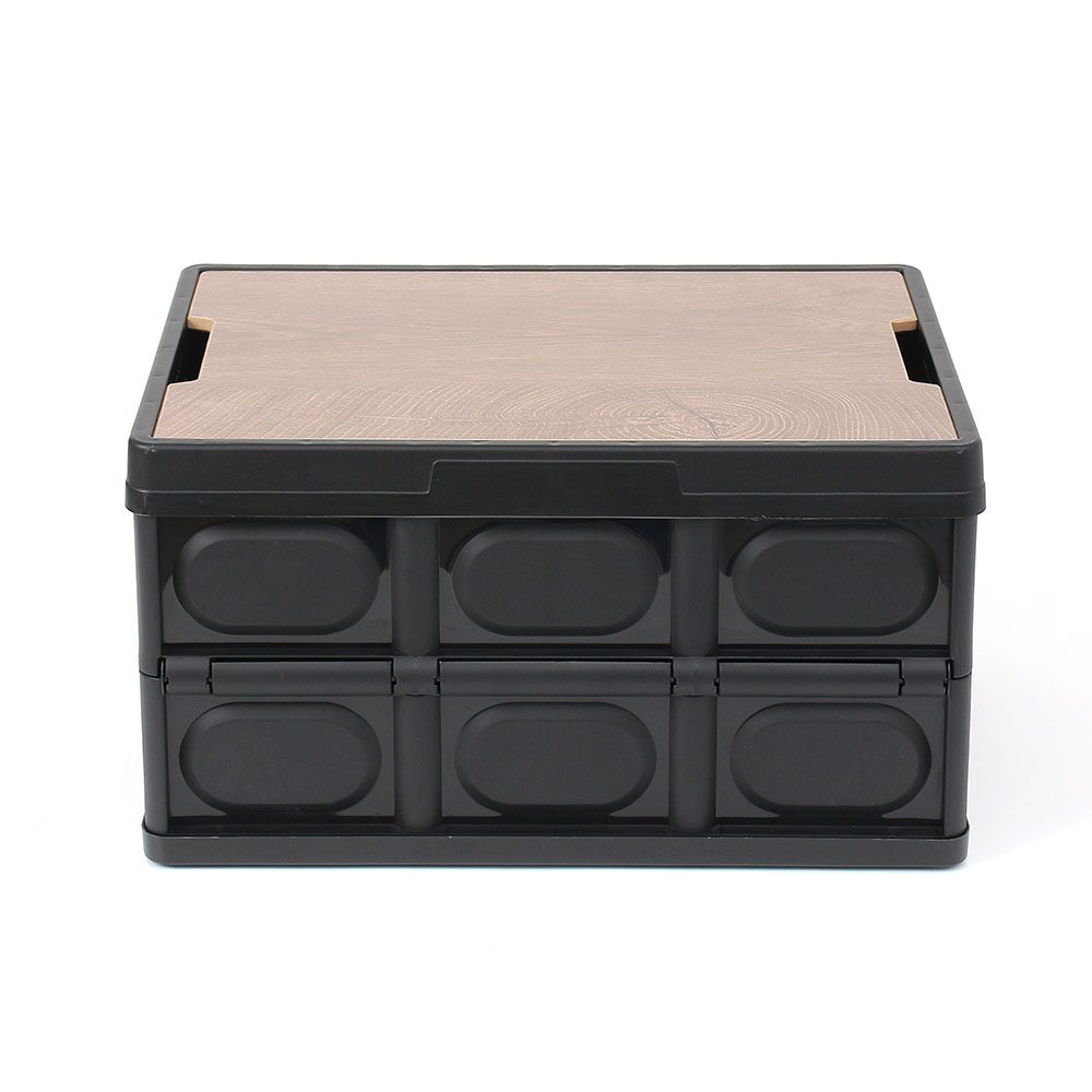 Oce 캠핑 테이블 우드 상판 폴드 박스 56L 블랙 보관함 정리함 폴딩 카고 우유 박스 장난감 의류 보관함