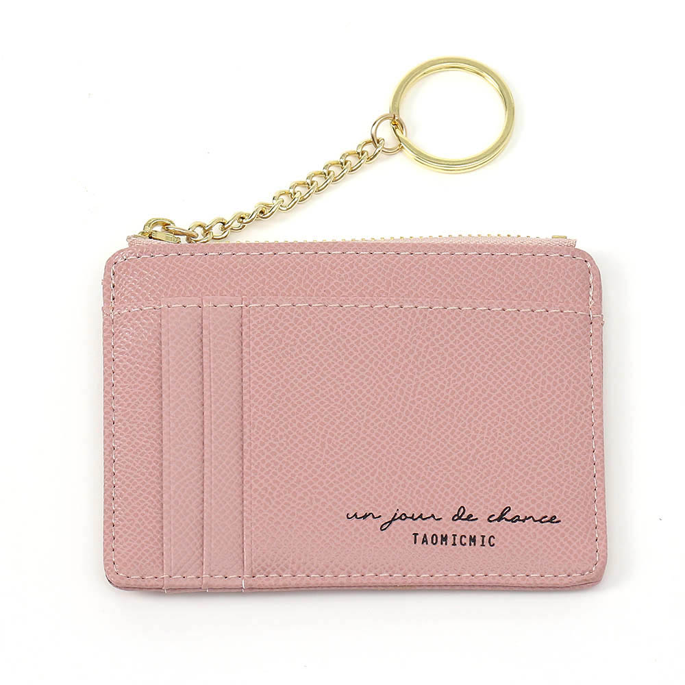 Oce 키링 동전 포켓 레더 신분증 얇은 지갑 핑크 레트로 머니클립 라운딩 카드지갑 손지갑