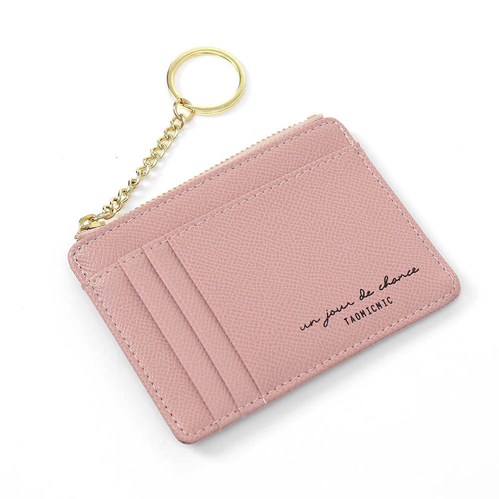 Oce 키링 동전 포켓 레더 신분증 얇은 지갑 핑크 레트로 머니클립 라운딩 카드지갑 손지갑