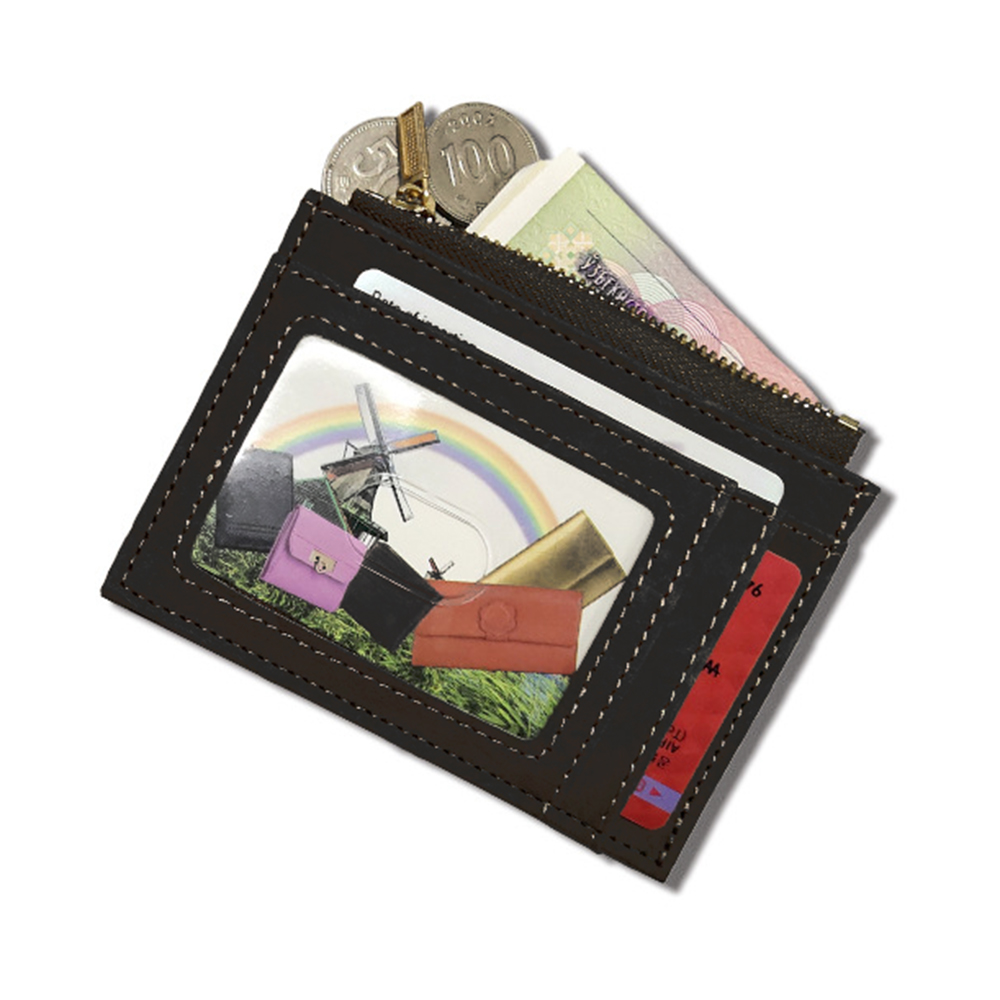 Oce 수납 포켓 레더 신분증 얇은 지갑 블랙 손지갑 레트로 머니클립 빈티지 지폐 클립