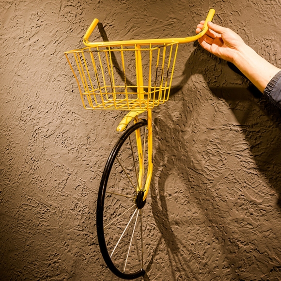 자전거 모형 벽걸이 화분 바구니(옐로우)