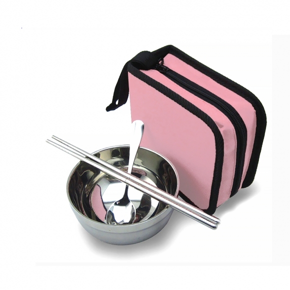 캠핑랜드 휴대용 수저 식기 1인세트(사각) (핑크)