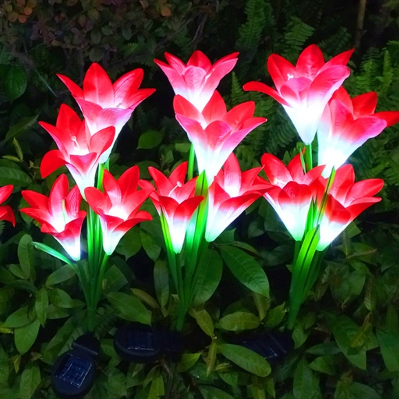 레인보우 백합 LED 태양광 꽃정원등(핑크)