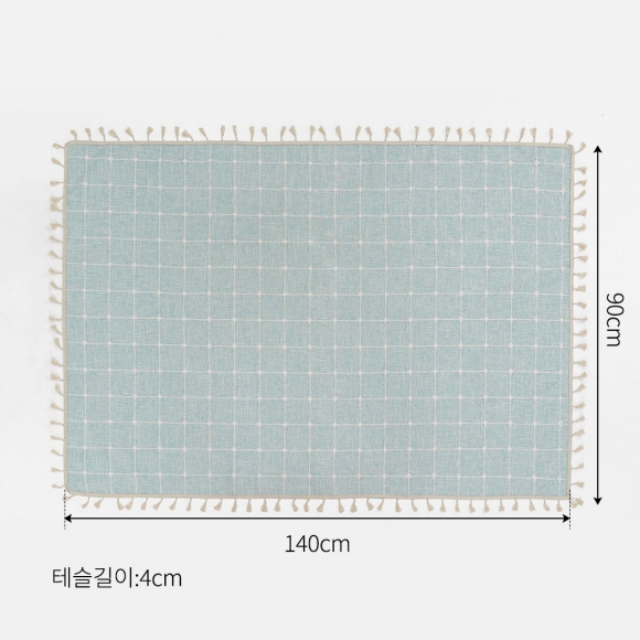 체크패턴 태슬 식탁보(140x90cm) (민트)