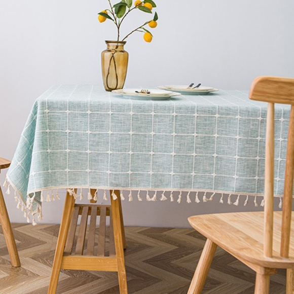체크패턴 태슬 식탁보(140x90cm) (민트)