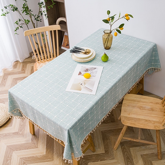 체크패턴 태슬 식탁보(140x90cm) (민트)