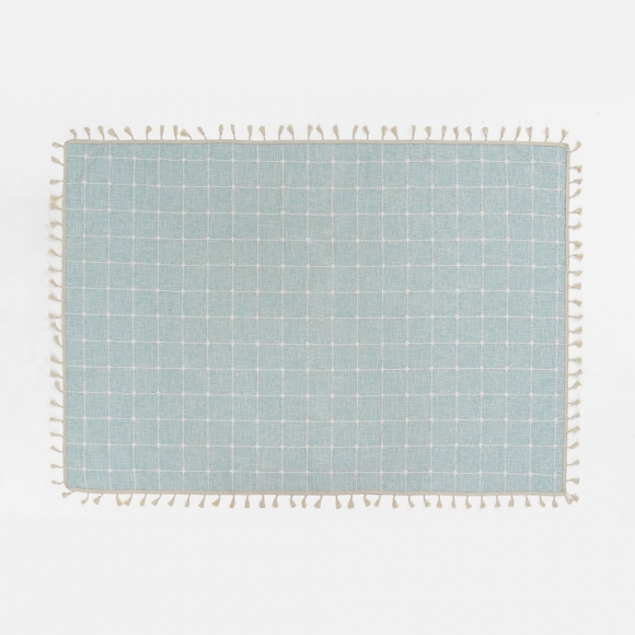 체크패턴 태슬 식탁보(140x90cm) (민트)