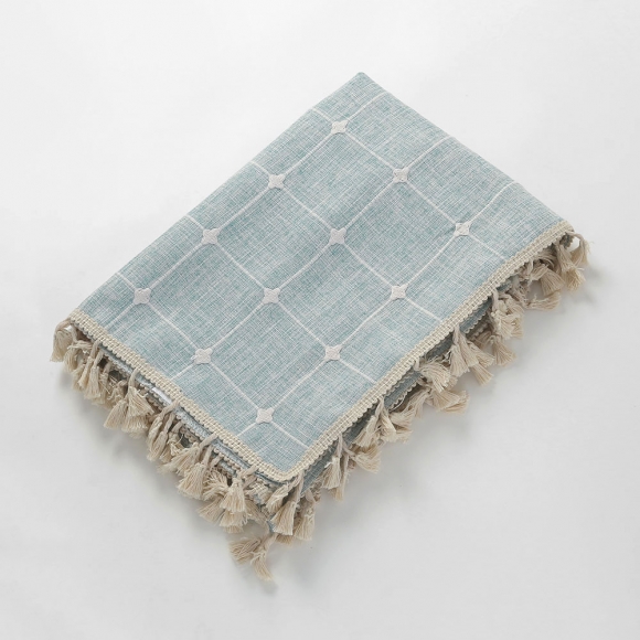 체크패턴 태슬 식탁보(140x90cm) (민트)