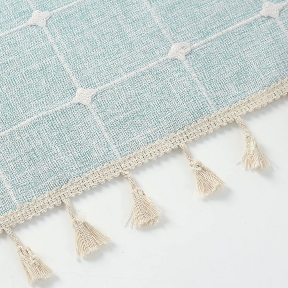 체크패턴 태슬 식탁보(140x90cm) (민트)