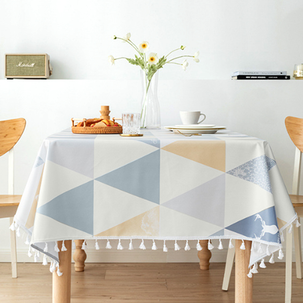 Oce PVC 방수 파티 테이블보 140x140 블루 레트로 식탁 보자기 깔개 깔판 덮개 4인 식탁보