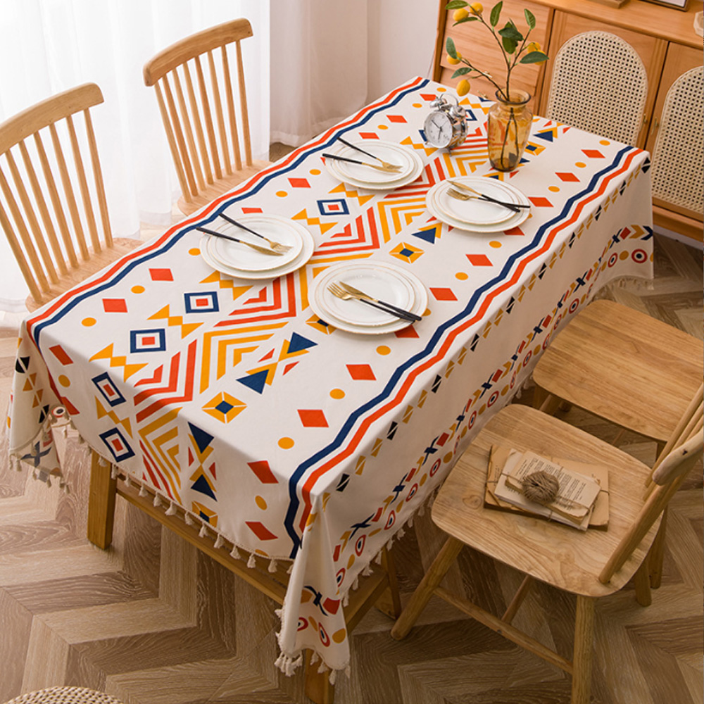 Oce 히피 린넨 빈티지 테이블보 140x140 컬러풀 테이블 크로스 러너 파티 사각 식탁 커버 깔개 깔판 덮개