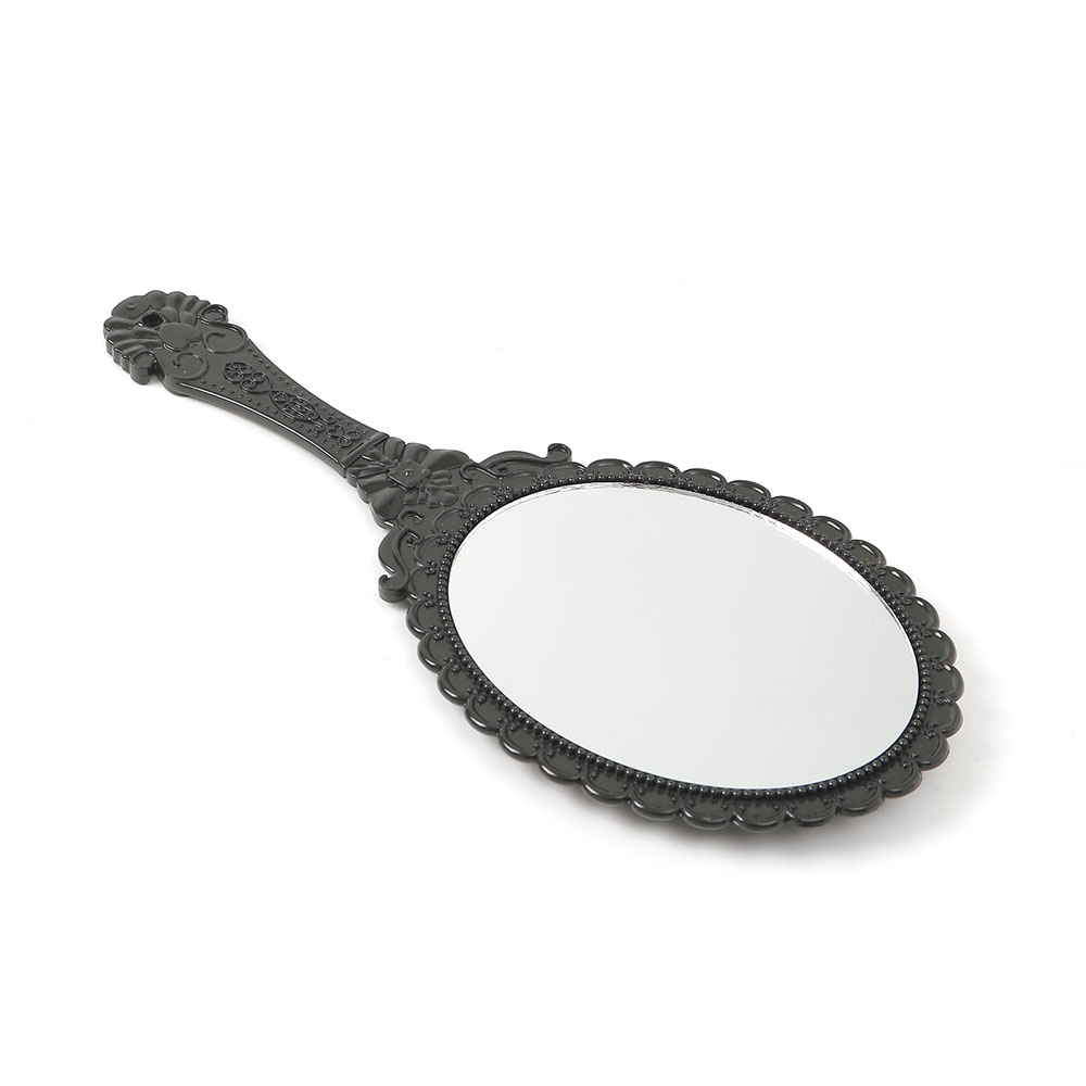 Oce 예쁜 손잡이 공주 거울 블랙 가벼운 탁상거울 책상 테이블 면경 면도경