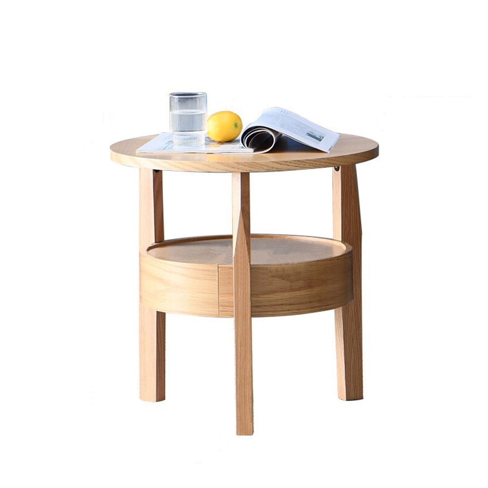 2단 원목 미니 사이드 원형 테이블 (50cm) (네츄럴)