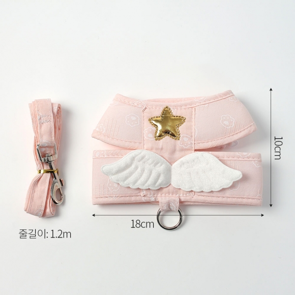 반려동물 천사 하네스+리드줄(XL) (핑크)
