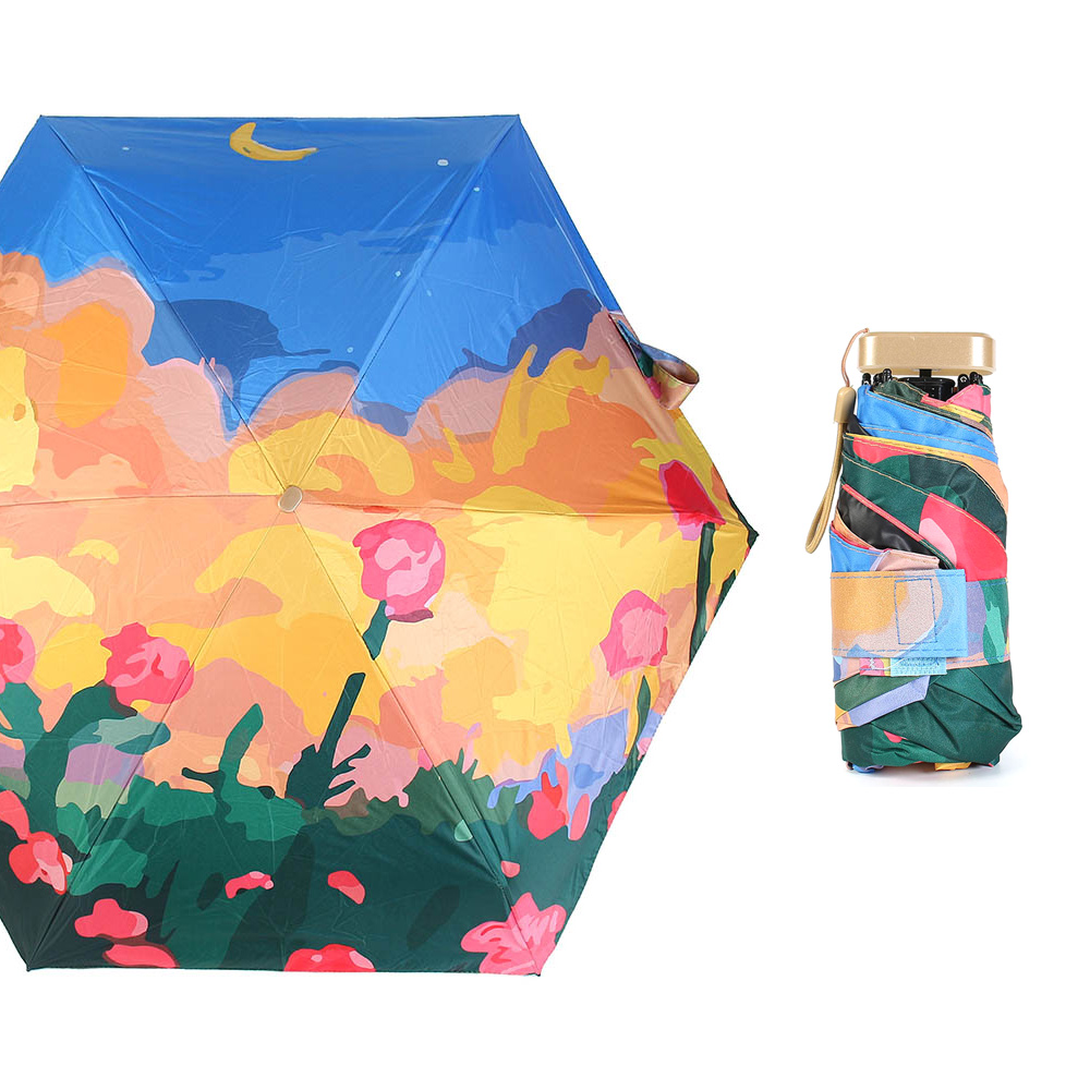 Oce 컬러아트 암막 6단 초미니 우산겸 양산 블랙 로즈문 컬러풀 소형 양우산 초경량 휴대용 양산 컴팩트 작은 우양산
