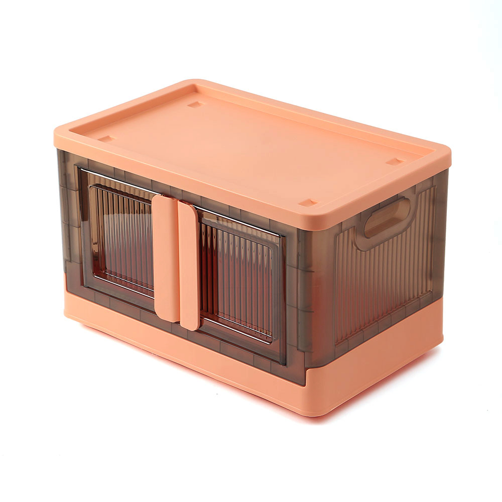 Oce 반투명 상자 접이식 바퀴 잠금 박스 32L 오렌지 캠핑 용품 보관 플라스틱 상자 다용도 옷 정리함