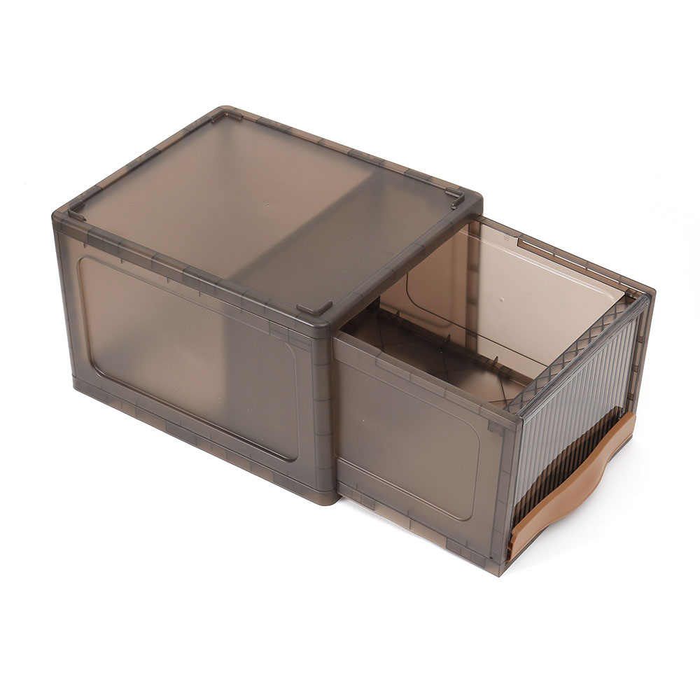 Oce 반투명 상자 접이식 슬라이딩 잠금 박스 16.5L 브라운 프라스틱 정리함 멀티 공간 가구 다용도 옷 정리함