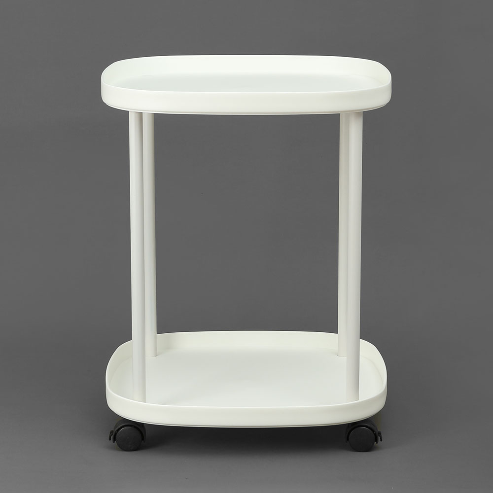 Oce 바퀴 테이블 수납 선반 트롤리 2단 화이트 가벼운 이동 탁자 조립 티 테이블 주방 트롤리