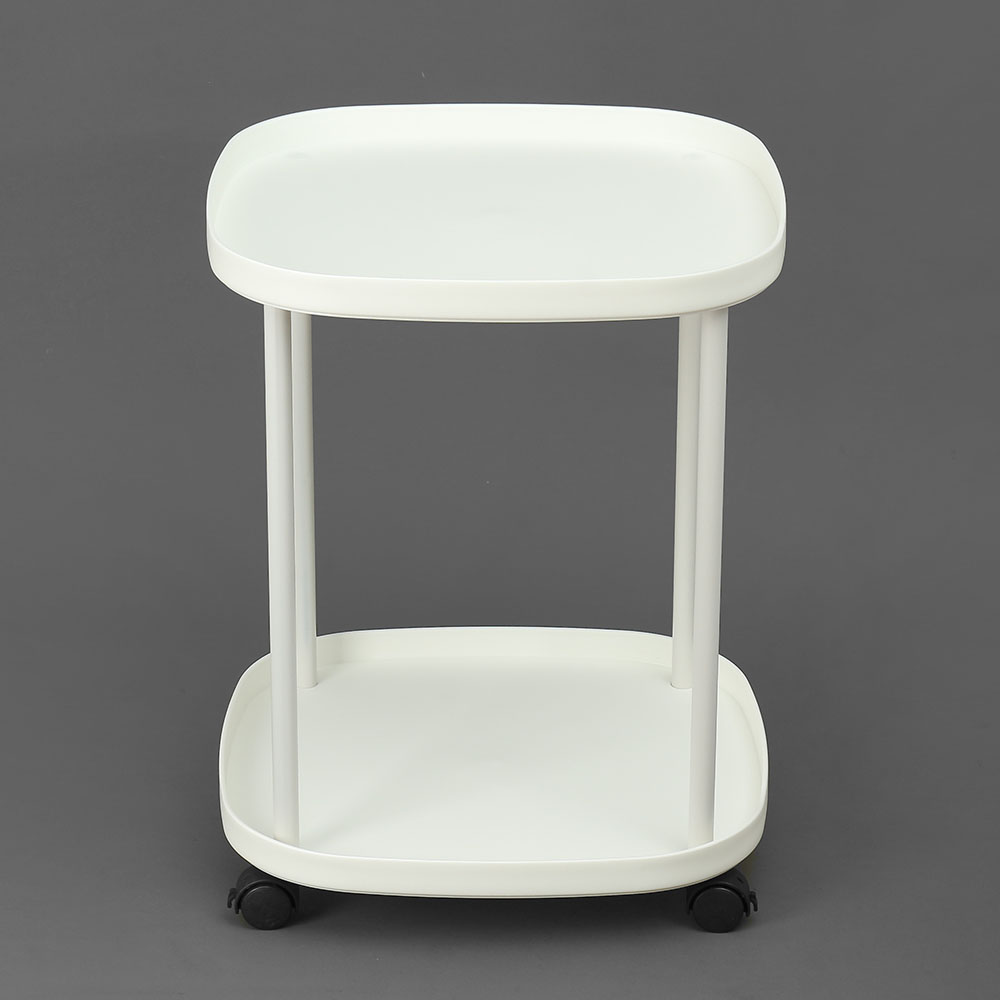 Oce 바퀴 테이블 수납 선반 트롤리 2단 화이트 가벼운 이동 탁자 조립 티 테이블 주방 트롤리